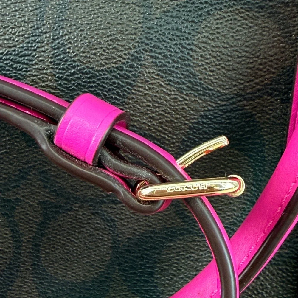 Coach Margot Carryall Signature Brown Canvas Bright Pink Trim Crossbody Tote Bag - Picture 12 of 12